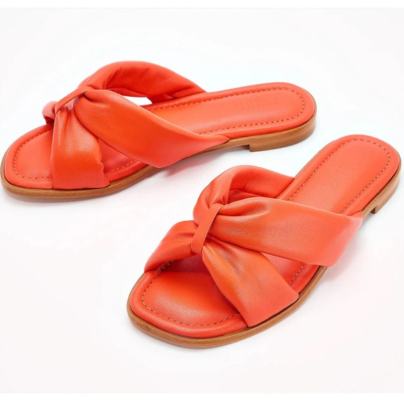 SCHUTZ Puffy Leather Slide Sandals Fairy Orange Size 9 - Picture 1 of 6
